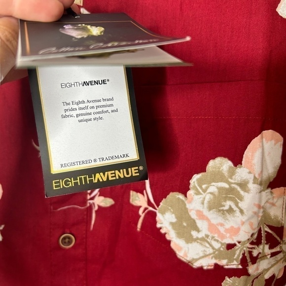 2/$30 Eighth Avenue 100% Cotton Lightweight Red Floral Button Shirt Down Unisex - Picture 15 of 16